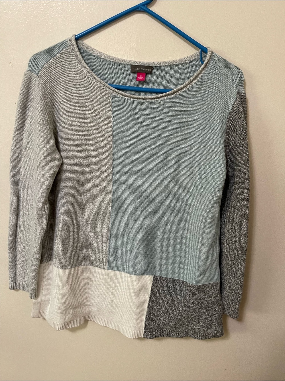 Vince Camuto Colorblock Crewneck Sweater - Light Blue, Gray & Cream